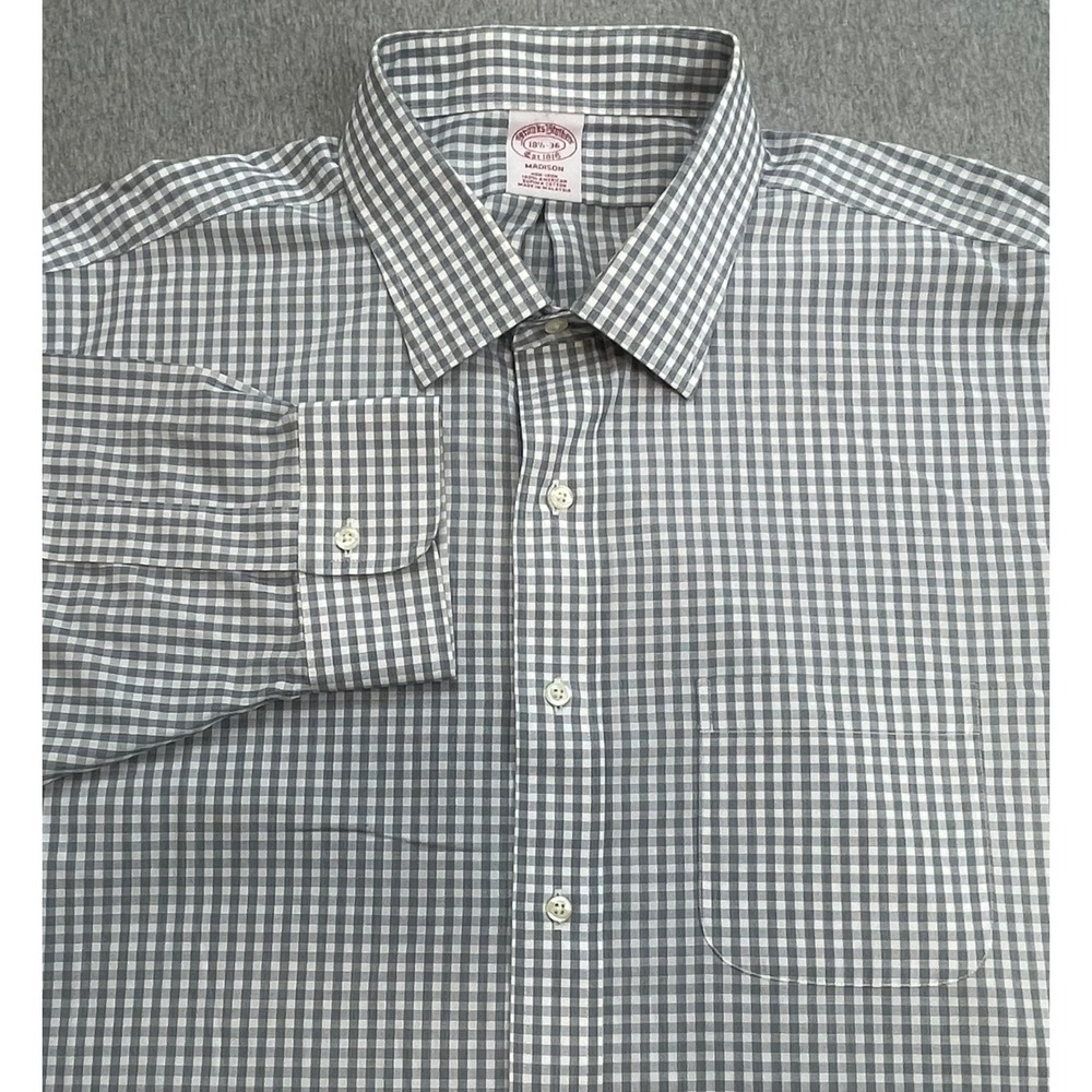 Brooks Brothers Shirt Mens 18.5 - 36 Plaid 100% Supima Cotton Madison Button Up